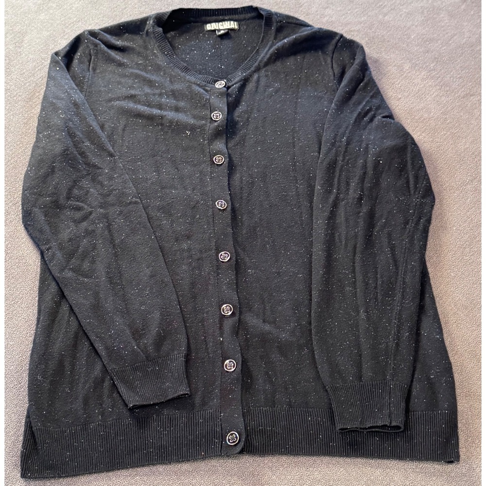 Original Nicole Miller Black Metallic BLING Shimmer Cardigan Sweater Preppy XL